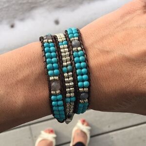 NEW Teal brown silver Wrap bracelet